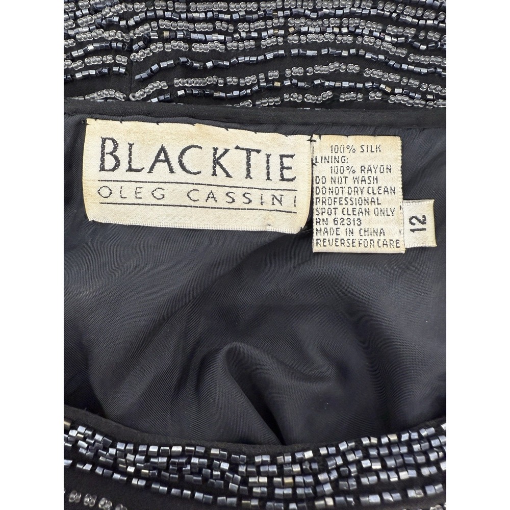 Vintage Black Tie Oleg Cassini 2 Piece Beaded Black Dress Sz 12 Jacket Sz 14 #41 - Picture 3 of 12